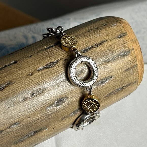 Brighton Sun Drops Bracelet Two-tone Crystals Silver Plated Retired Etched 8" - Picture 8 of 10